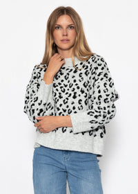 Pull à large rib et motif léopard - gris clair