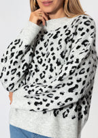 Pull à large rib et motif léopard - gris clair