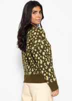 Pull avec large côtes et motif léopard - khaki