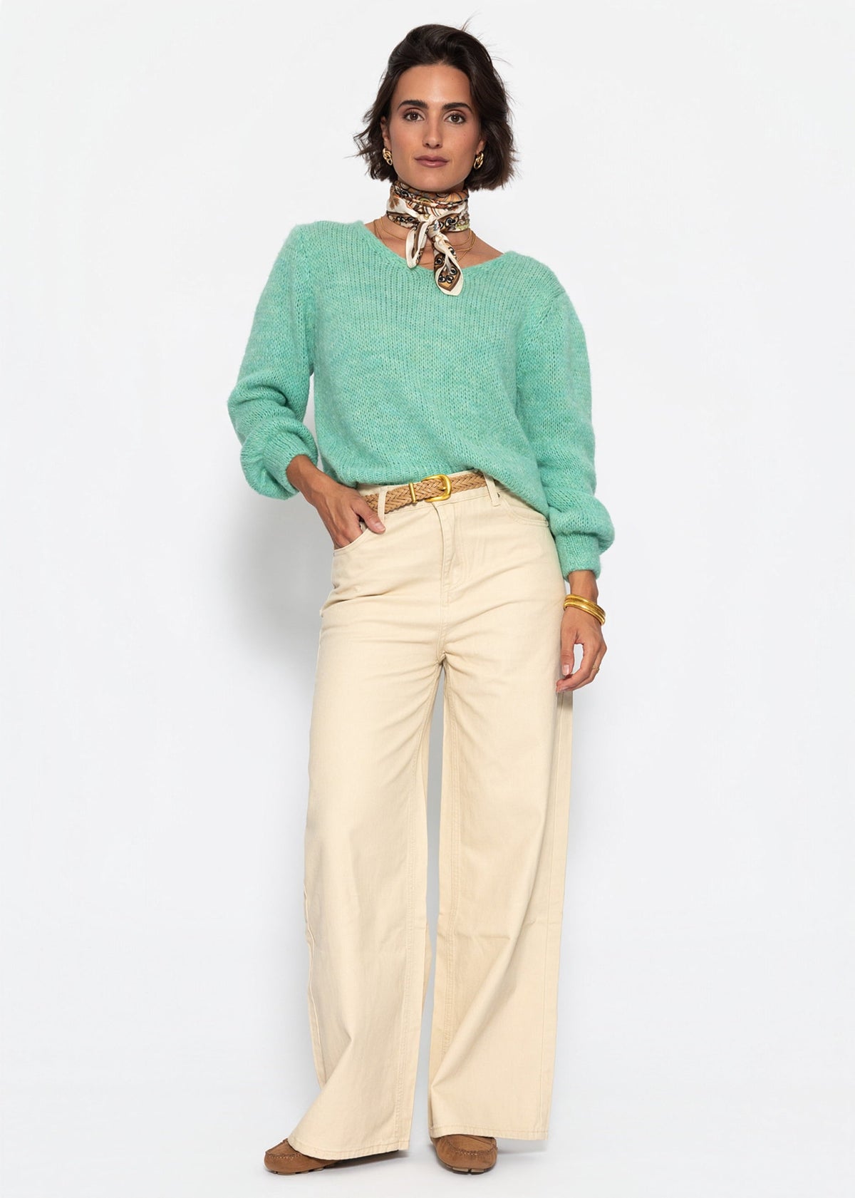Pull à col en V - vert clair