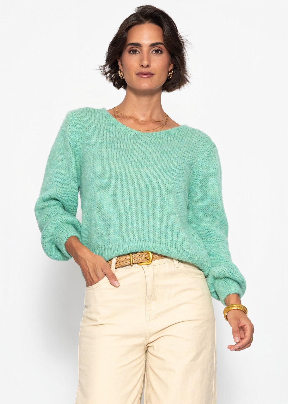 Pull à col en V - vert clair