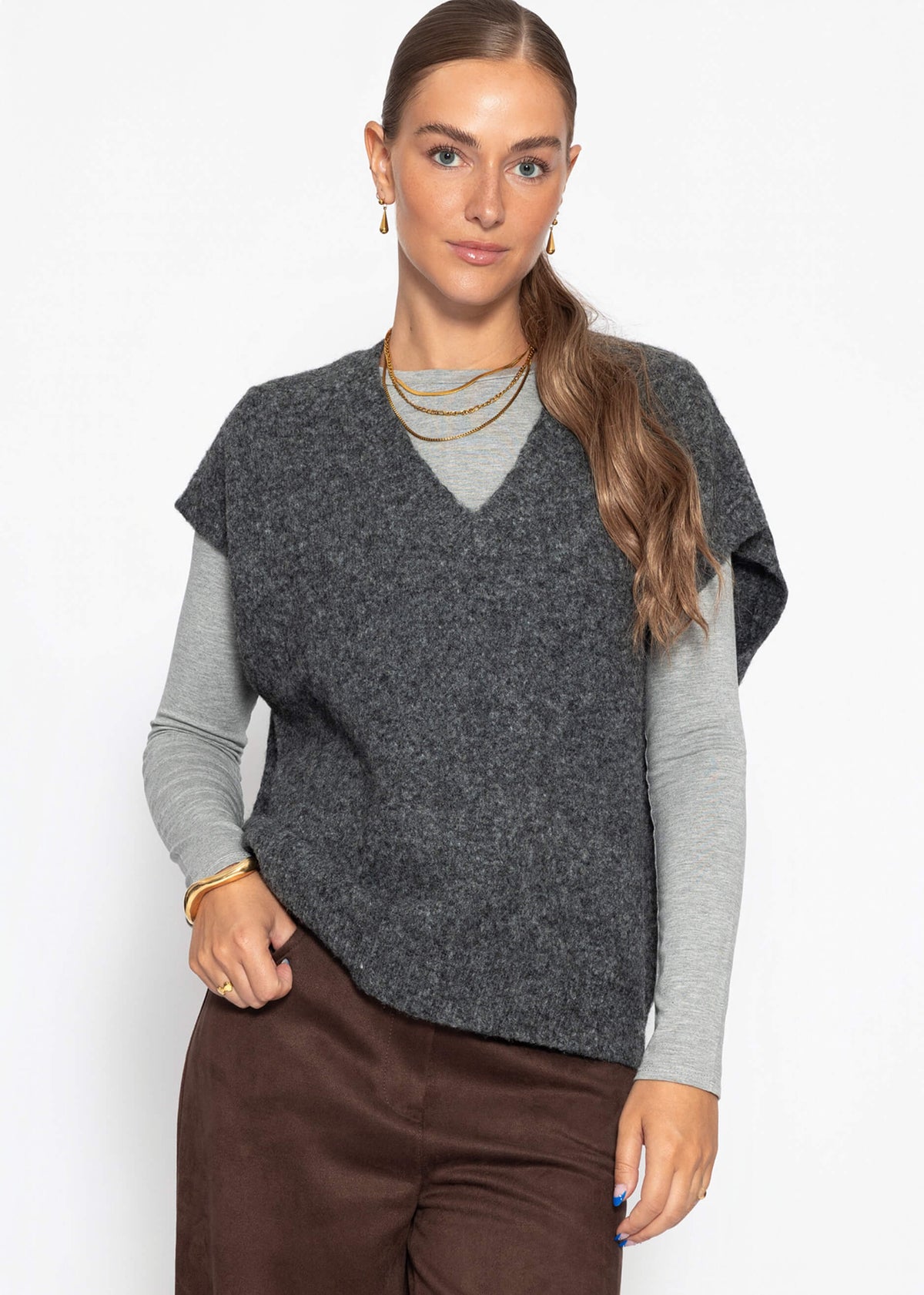 Pullunder à décolleté en V - gris foncé