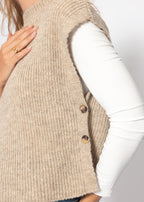 Pull-over en maille côtelée avec boutons sur les côtés - taupe