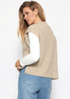 Pull-over en maille côtelée avec boutons sur les côtés - taupe