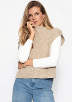 Pull-over en maille côtelée avec boutons sur les côtés - taupe