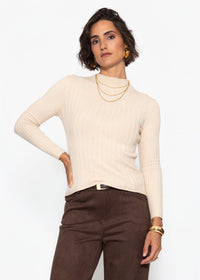 Pull en côtes avec col montant - beige