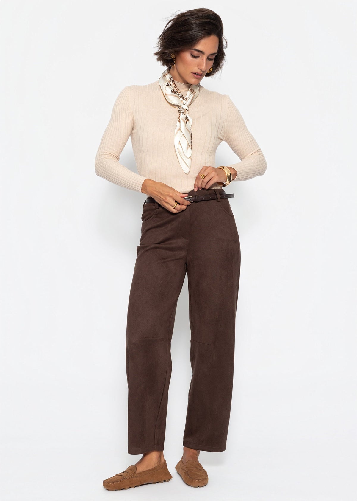 Pull en côtes avec col montant - beige