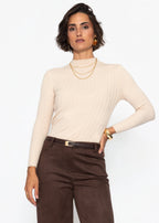 Pull en côtes avec col montant - beige