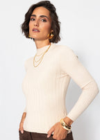 Pull en côtes avec col montant - beige