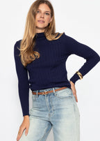 Pull en maille côtelée avec col montant - bleu marine