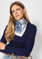 Pull en maille côtelée avec col montant - bleu marine