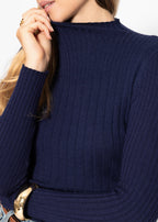 Pull en maille côtelée avec col montant - bleu marine