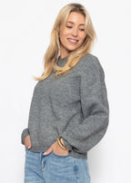Pull en maille côtelée avec un col en V haut - gris