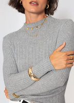 Pull en maille côtelée avec col montant - gris