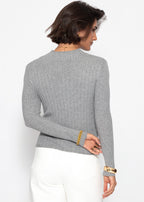 Pull en maille côtelée avec col montant - gris