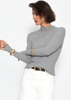 Pull en maille côtelée avec col montant - gris