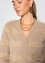 Cardigan avec des rayures duveteuses - taupe