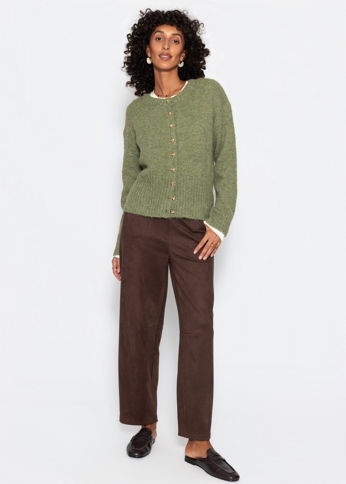 Gilet avec boutons en forme de cœur - kaki