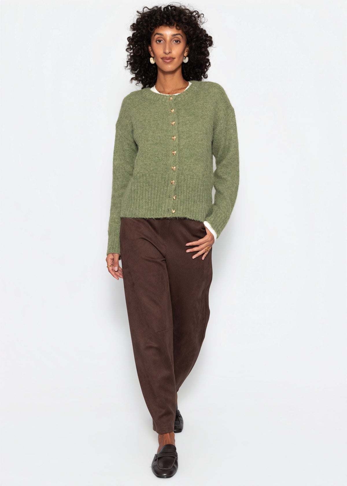 Gilet avec boutons en forme de cœur - kaki