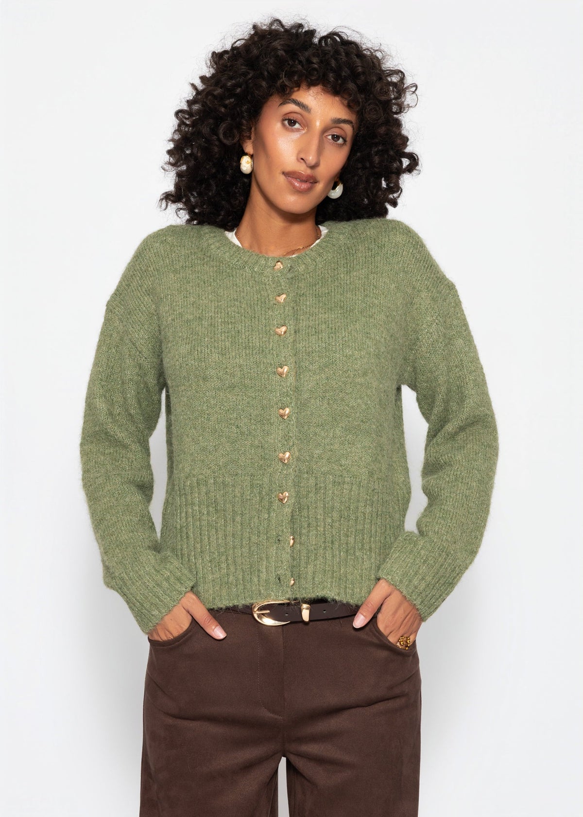 Gilet avec boutons en forme de cœur - kaki