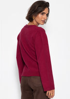 Cardigan à col en V avec boutons dorés - framboise