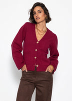 Cardigan à col en V avec boutons dorés - framboise