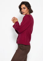 Cardigan à col en V avec boutons dorés - framboise