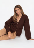 Gilet avec décolleté en V et boutons dorés - marron
