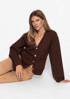 Gilet avec décolleté en V et boutons dorés - marron