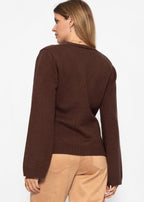 Gilet avec décolleté en V et boutons dorés - marron