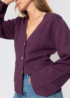 Gilet avec décolleté en V et boutons dorés - prune