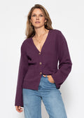 Gilet avec décolleté en V et boutons dorés - prune