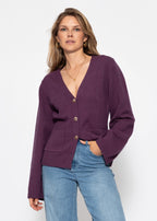 Gilet avec décolleté en V et boutons dorés - prune