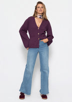 Gilet avec décolleté en V et boutons dorés - prune