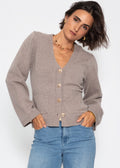 Gilet avec décolleté en V et boutons dorés - taupe