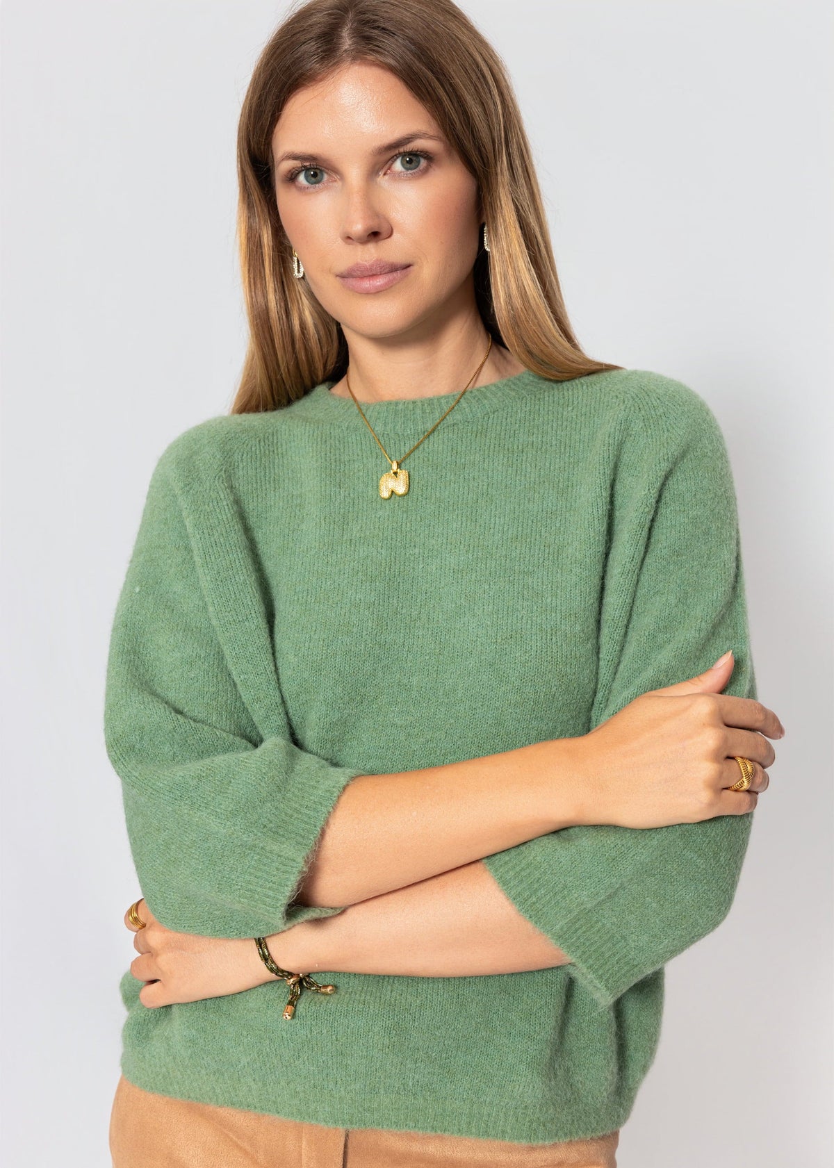 Pull en tricot - vert sauge