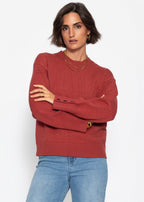 Pull en tricot avec détail de bouton - rouge rouille
