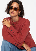 Pull en tricot avec détail de bouton - rouge rouille