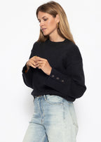 Pull en tricot avec détail de bouton - noir