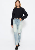 Pull en tricot avec détail de bouton - noir