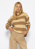 Pull en tricot à rayures - camel-beige