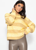 Pull en tricot à rayures - jaune-taupe