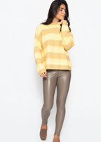 Pull en tricot à rayures - jaune-taupe