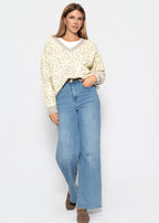 Pull en tricot à motif léopard - beige-jaune