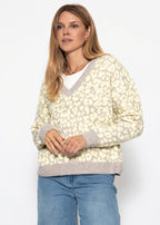 Pull en tricot à motif léopard - beige-jaune