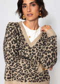 Pull en tricot avec motif léopard - marron-taupe