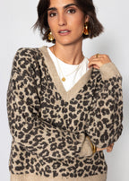 Pull en tricot avec motif léopard - marron-taupe