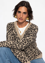Pull en tricot avec motif léopard - marron-taupe