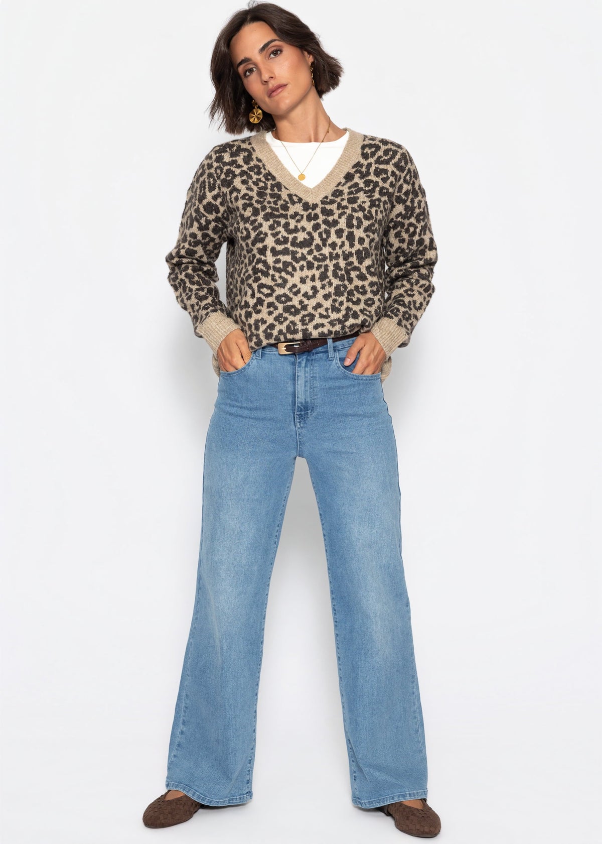 Pull en tricot avec motif léopard - marron-taupe
