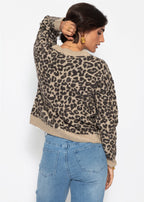 Pull en tricot avec motif léopard - marron-taupe